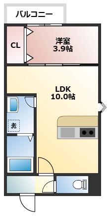 LECOCON岩倉V(1LDK/1階)の間取り写真