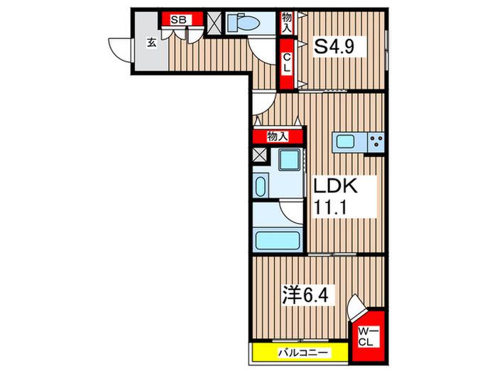 MOANA COURT(1SLDK/1階)の間取り写真
