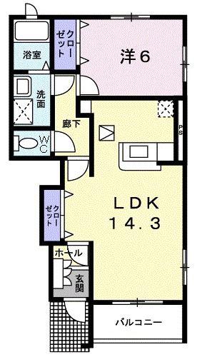 ミカドインFURUKAWAB(1LDK/1階)の間取り写真