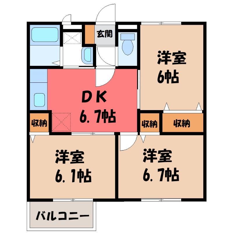 ルミエールコートB(3DK/2階)の間取り写真