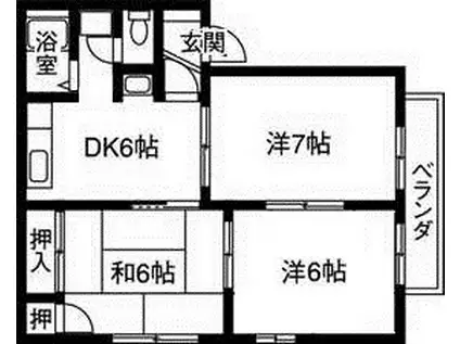 リバーサイドヒルズB棟(3DK/2階)の間取り写真