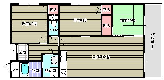 セゾン川内(3LDK/3階)の間取り写真