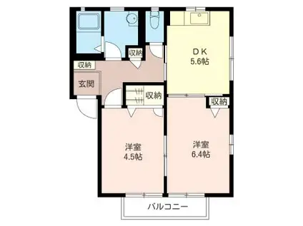 ヴィラ・フォンテーヌB(2DK/1階)の間取り写真