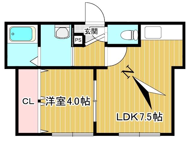 アビーロード(1LDK/2階)の間取り写真