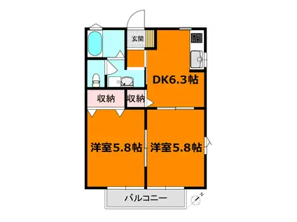 ソレアード松島(2DK/1階)の間取り写真
