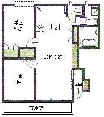コンフォールK III B棟(2LDK/1階)の間取り写真