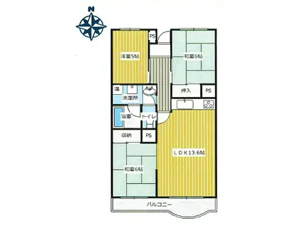 富吉グリーンハイツ2号棟 NO(3LDK/7階)の間取り写真