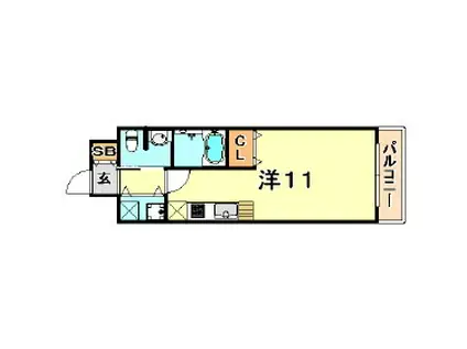 カスタリア三宮(ワンルーム/13階)の間取り写真