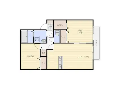 エステート光 D棟(2LDK/1階)の間取り写真