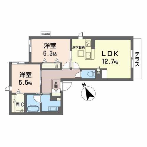 ピース帝塚山(2LDK/1階)の間取り写真