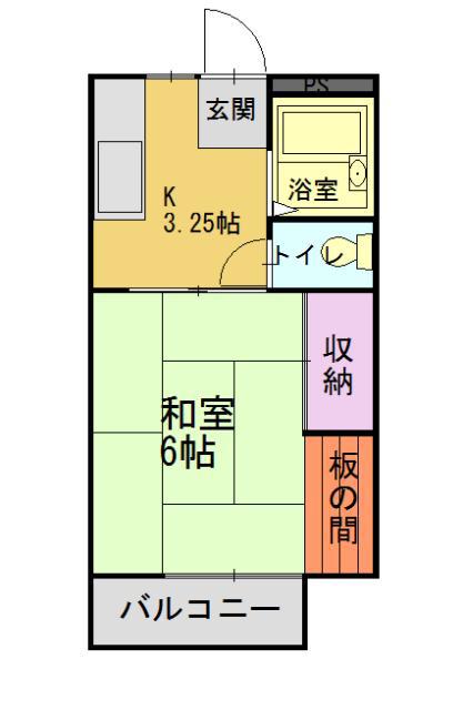 サンライフ北脇(1K/2階)の間取り写真