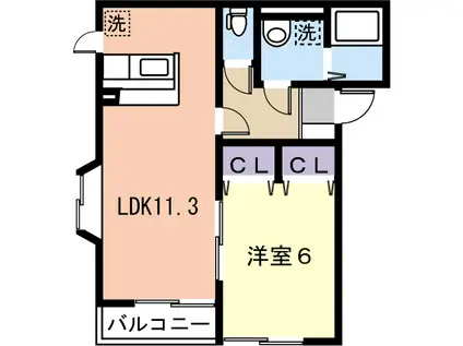 ロングライフコートD棟(1LDK/2階)の間取り写真