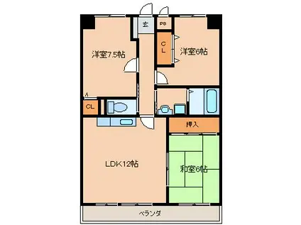 アメニティハイツ杏栄館(3LDK/7階)の間取り写真