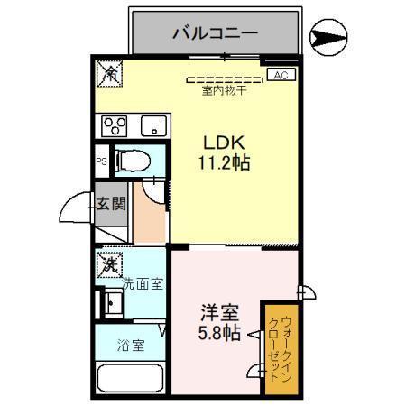 D-ROOM盛岡本宮 C棟(1LDK/2階)の間取り写真