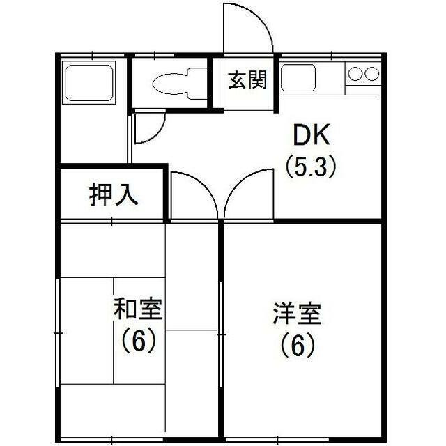 仲居ハイツ(2DK/1階)の間取り写真