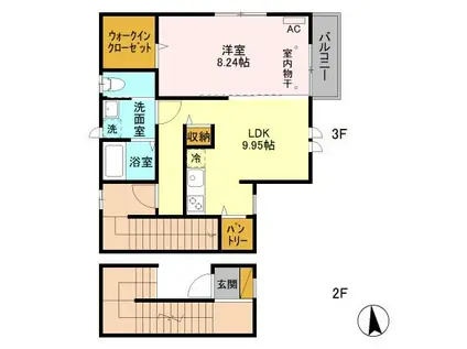 ヴァイオレット宮原(1LDK/3階)の間取り写真