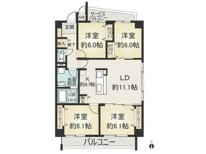 OSM植田 壱番館(4LDK/4階)の間取り写真