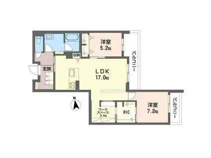 アリビオ田辺(2SLDK/4階)の間取り写真