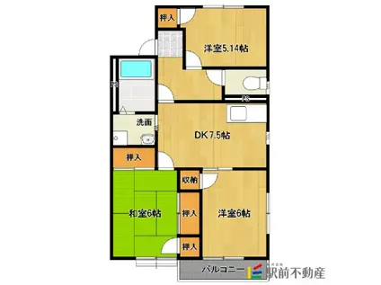 サンシャインハイツA棟(3DK/1階)の間取り写真