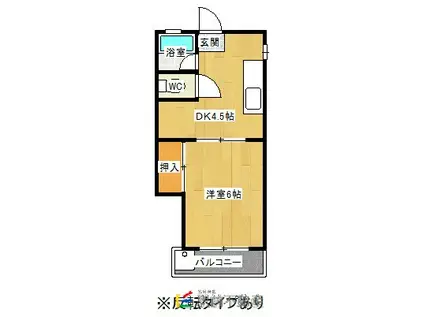 西陵ハイツ(1DK/2階)の間取り写真