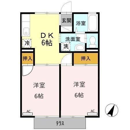 プレジール橘(2DK/1階)の間取り写真