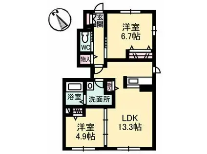 グリーンガーデン六条(2LDK/1階)の間取り写真