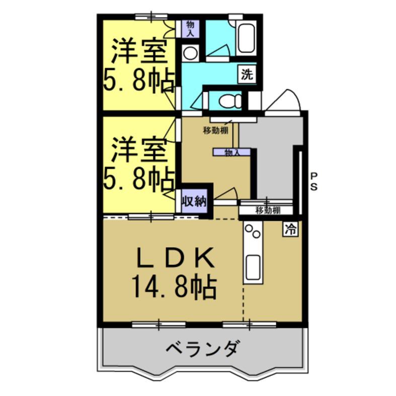 シャトー清城(2LDK/3階)の間取り写真