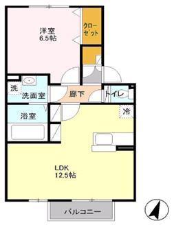 サンライズヒルA棟(1LDK/2階)の間取り写真
