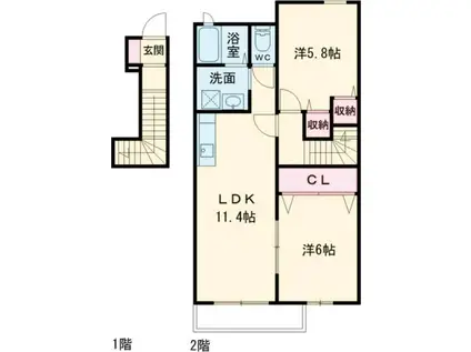 フレシール天伯C(2LDK/2階)の間取り写真