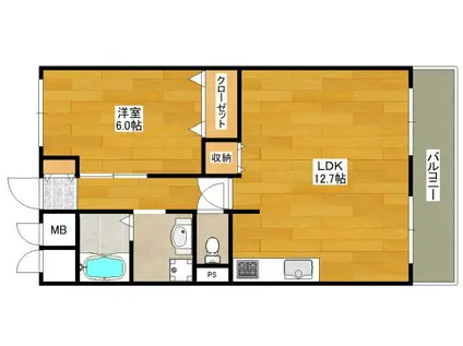 テラジハイツI号館(1LDK/4階)の間取り写真