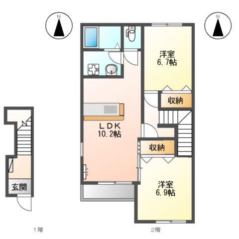 フォルゴットながら(2LDK/2階)の間取り写真