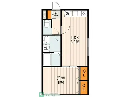 GRADO KITA-AYASE(1LDK/3階)の間取り写真