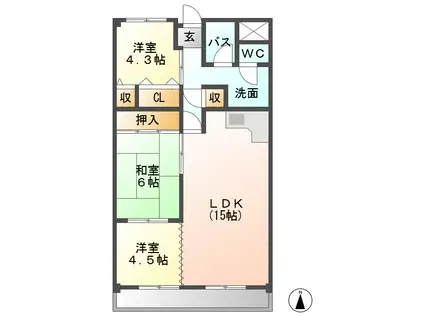 アーバンライフ蘇南(3LDK/4階)の間取り写真