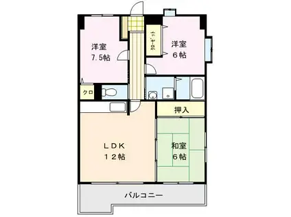 アメニティハイツ杏栄館(3LDK/7階)の間取り写真