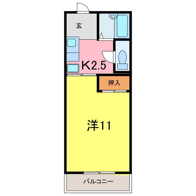 エブリワン西棟(1K/2階)の間取り写真