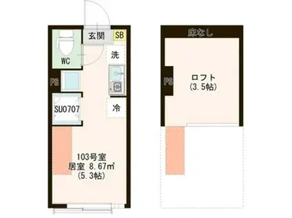 HERMITAGE東向島(ワンルーム/1階)の間取り写真