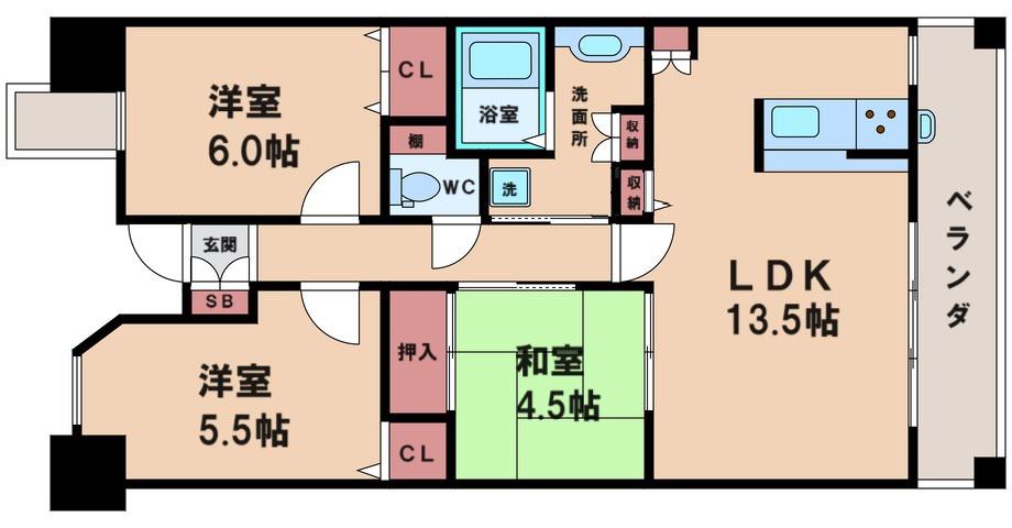 ヴェルシティ大阪(3LDK/6階)の間取り写真