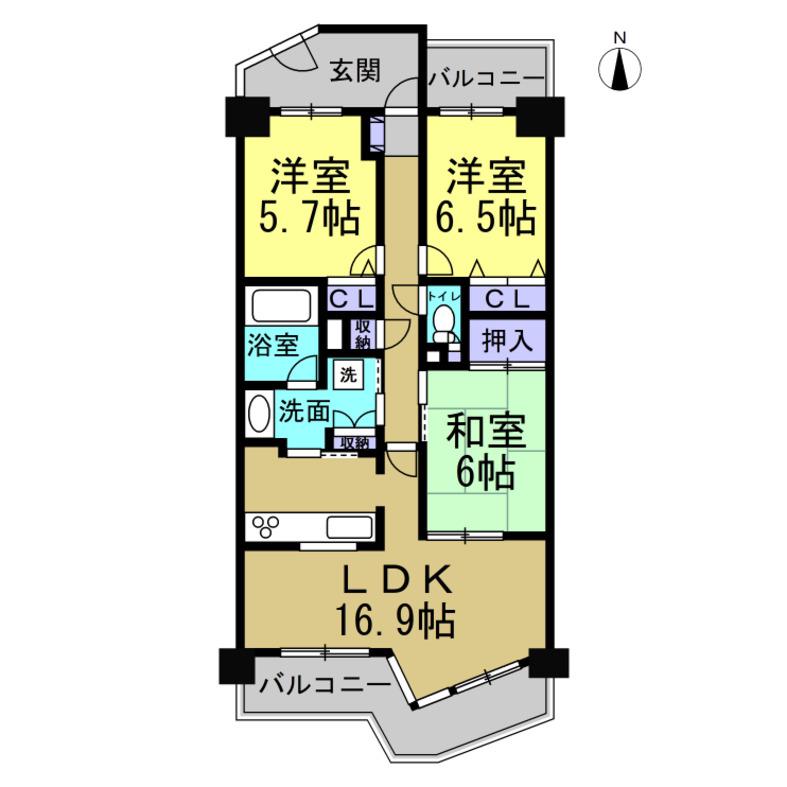 メイツ巽ヶ丘(3LDK/2階)の間取り写真