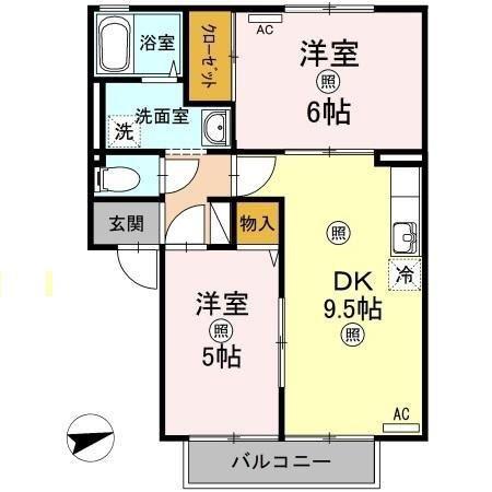 アネックスK(2DK/1階)の間取り写真