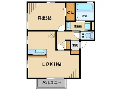 モンソレーユD(1LDK/2階)の間取り写真