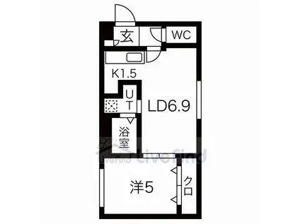 ヴレネージュ平岸ウエスト(1LDK/1階)の間取り写真