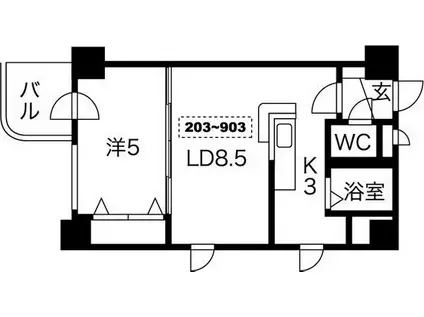 コトン大通中央(1LDK/2階)の間取り写真