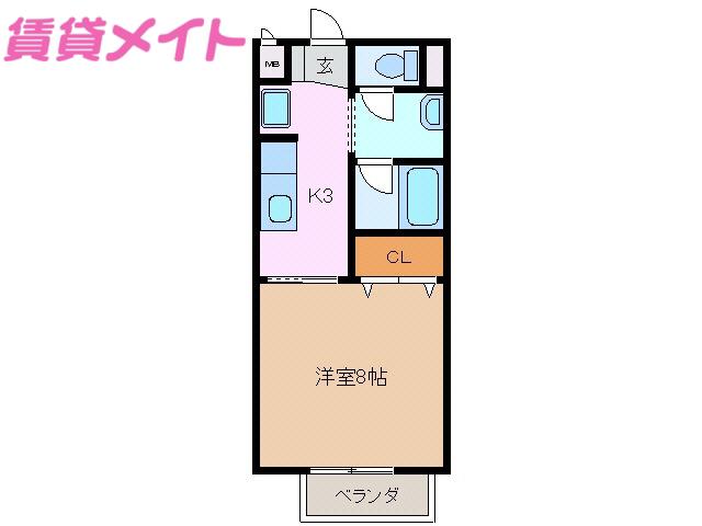 SURPLUS ONE 銀河A(1K/2階)の間取り写真