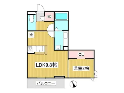 トリシア横町サウス(1LDK/2階)の間取り写真