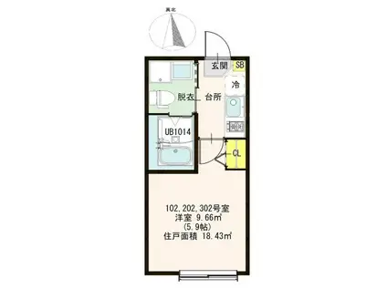 ハーモニーテラス北小岩XVI(1K/1階)の間取り写真