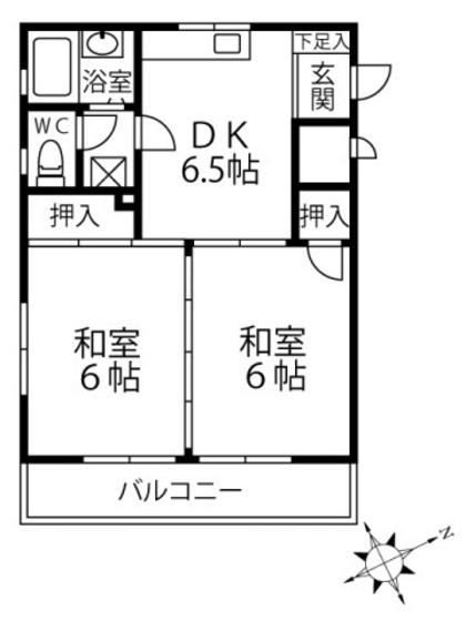 カルチェ佐川(2DK/4階)の間取り写真