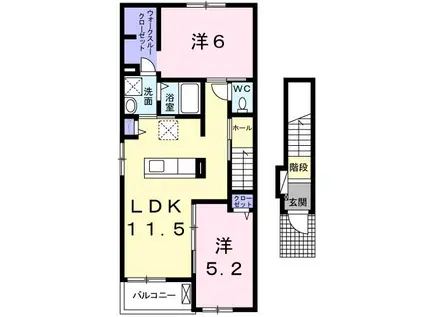 ラ・カーザ ドルチェI(2LDK/2階)の間取り写真