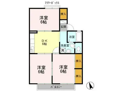 グランドゥール岩崎A棟(3DK/2階)の間取り写真