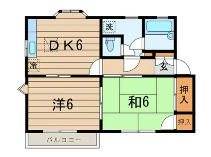 フラット谷戸B(2DK/2階)の間取り写真