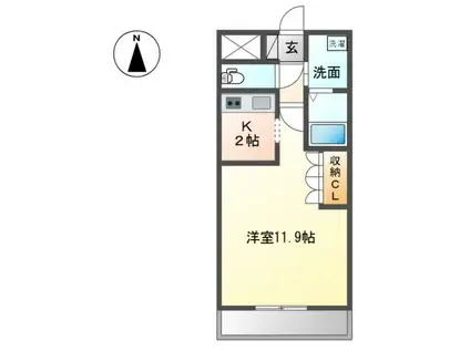 パストラールファイブ(1K/1階)の間取り写真